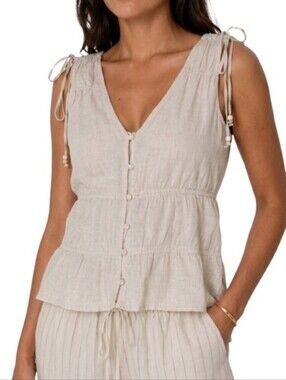 CYNTHIA ROWLEY Linen Peplum Sleeveless Top